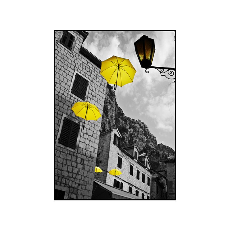 Photo Architecture Wall Art Vintage Textured House Interior Canvas Print in Yellow and Grey