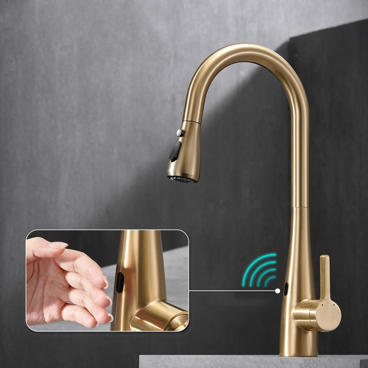 Modern Touchless Sensor Kitchen Sink Faucet Swivel Spout with Pull Out Sprayer