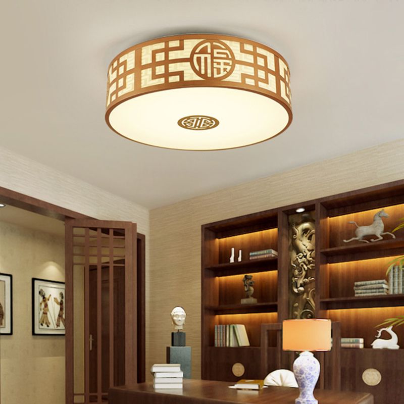 Cylindrical Wrought Iron Ceiling Fixture in Traditional Creative Style Fabrics Flush Mount for Dining Room