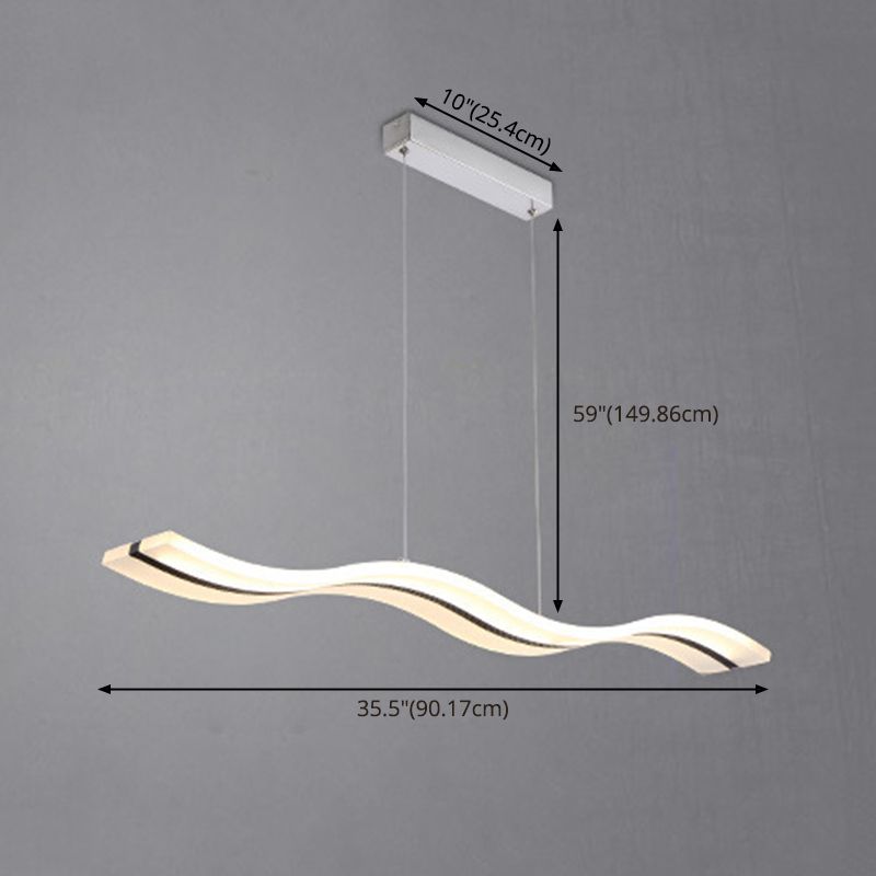 Acrylic White Linear LED Island Light in Modern Style Wrought Iron Pendant Light for Dining Room