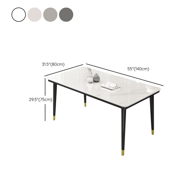 Rectangle Stone Top Dining Table Glam Style Kitchen Dining Table with 4 Legs