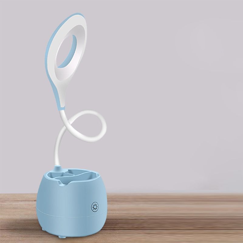 Blauw/roze/wit/geel LED -bureau Licht met borstelpot USB oplaadaanraaksensor Desklamp met flexibele arm