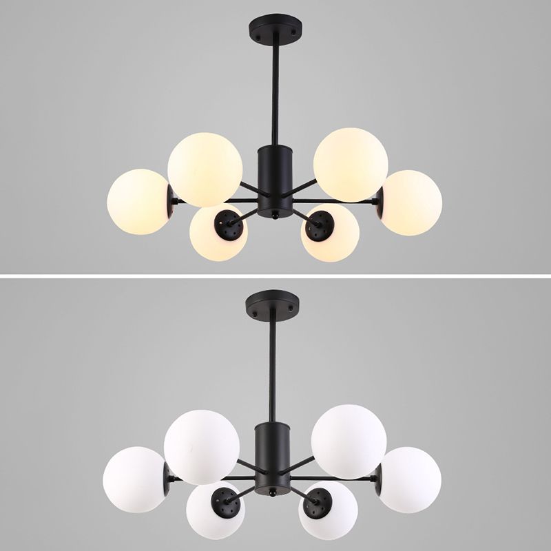 Black Wrought Iron Glass Orb Chandelier Multi Lights Nordic Style Pendant Light for Dining Room