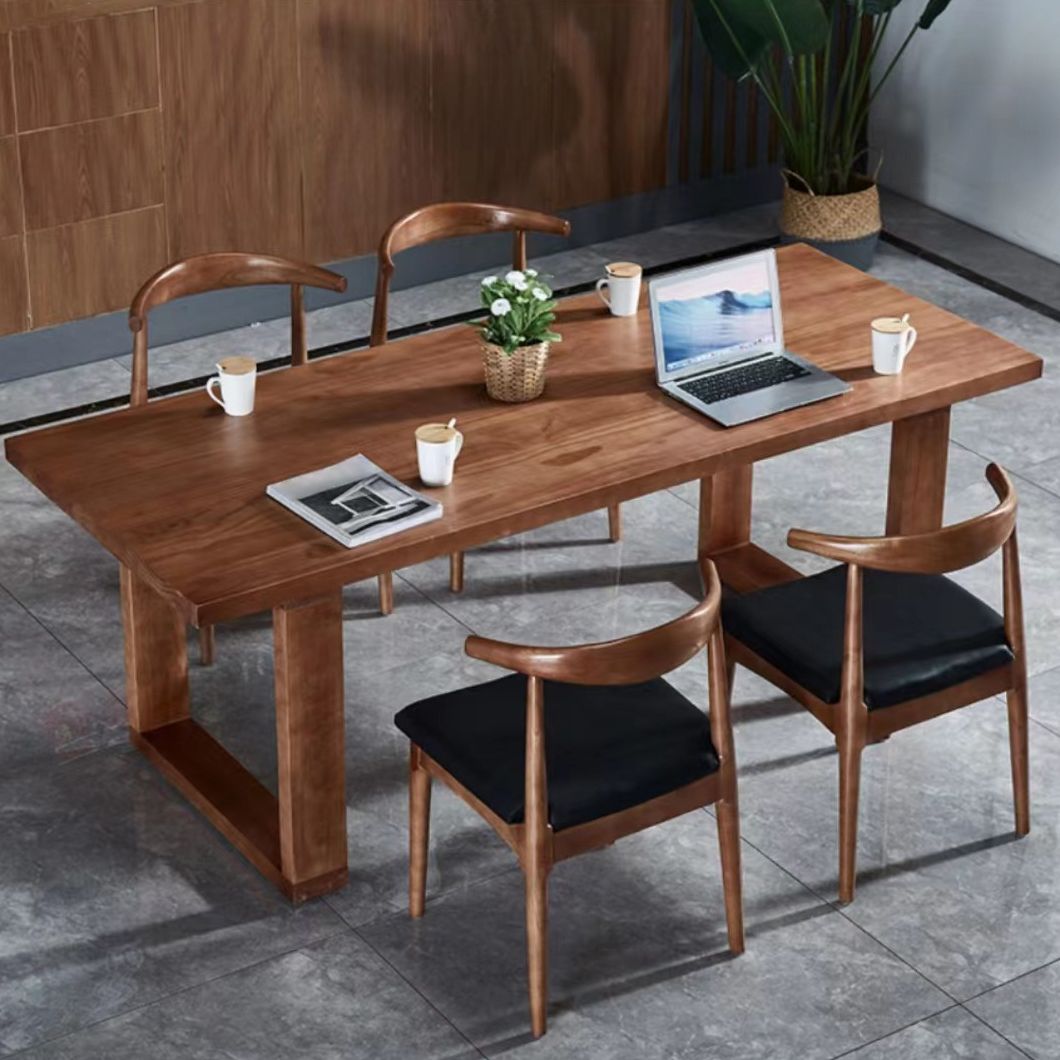 Solid Wood Top Dining Table Contemporary Rectangle Table with Sled Base