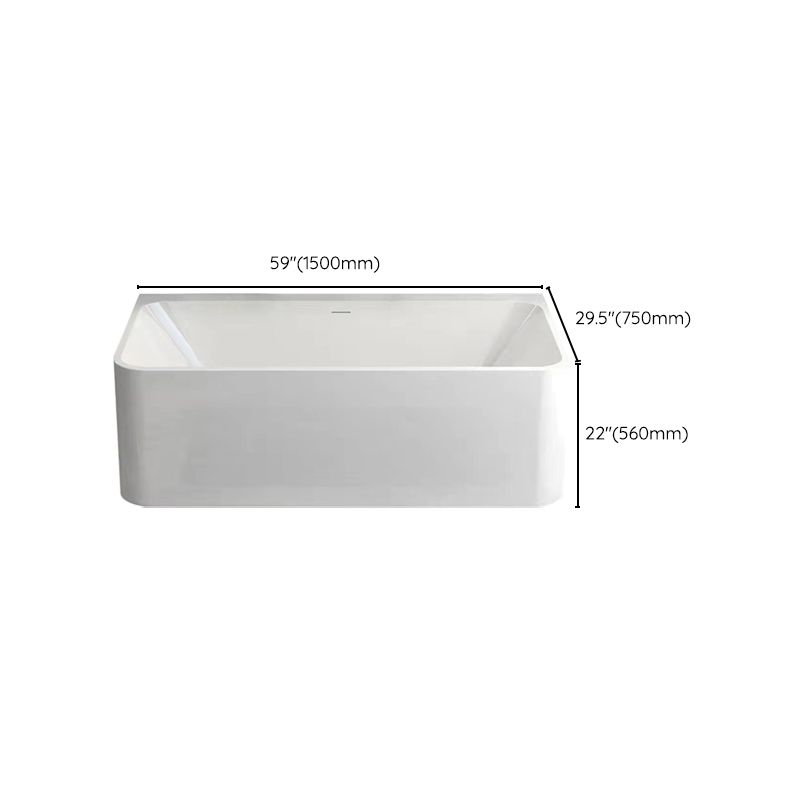White Stone Rectangular Bath Tub Soaking Stand Alone Tub with Drain and Overflow Trim