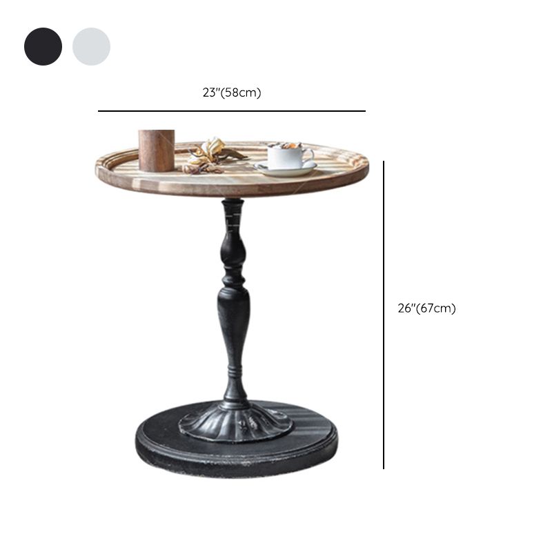 Round Wood Top Coffee Table Iron Pedestal Cocktail Table - Distressed Surface Treatment