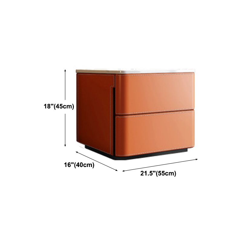Orange Leatherwear Credenza Modern Stone Buffet with Drawer for Dining Room