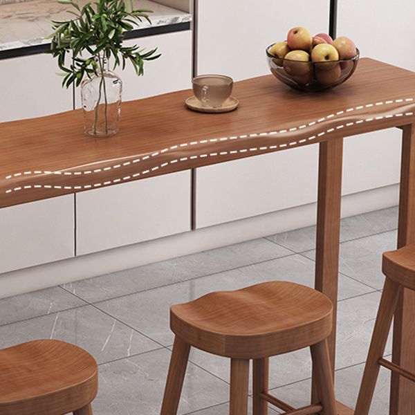 Modern Solid Wood Bar Table Brown Rectangle Bar Height Cocktail Table with Sled Base