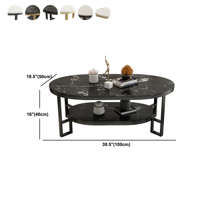 4 Legs Cocktail Table Shelf Included Oval Stone Coffee Table