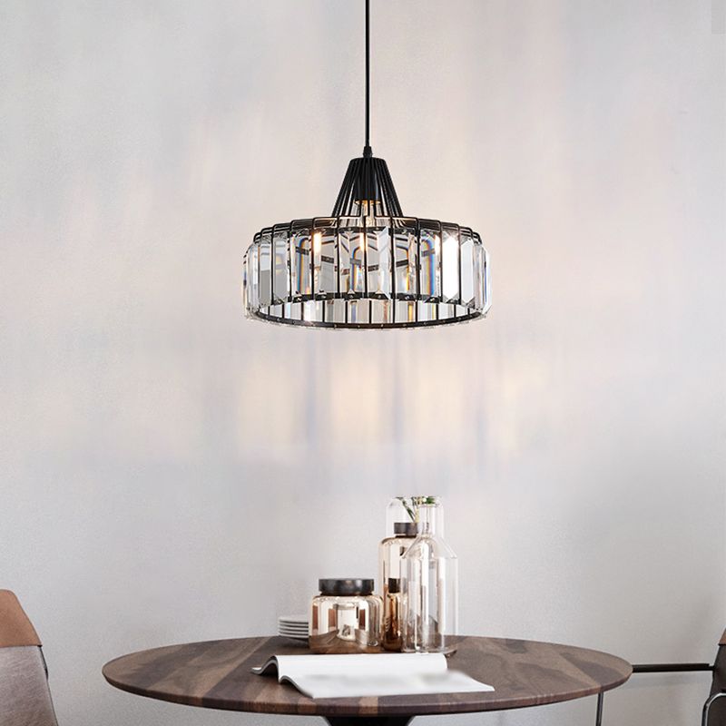 Crystal Drum Shape Hanging Lights Modern Style 1-Light Hanging Fixture for Living Room