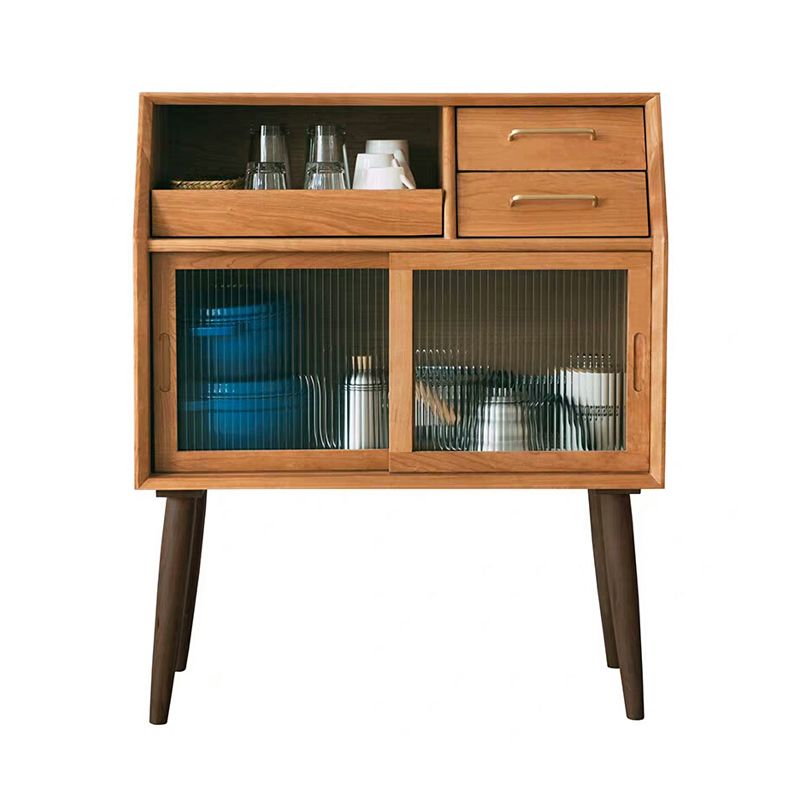 Mid-Century Modern Accent Cabinet with Glass Door and Shelf and 2 Drawers