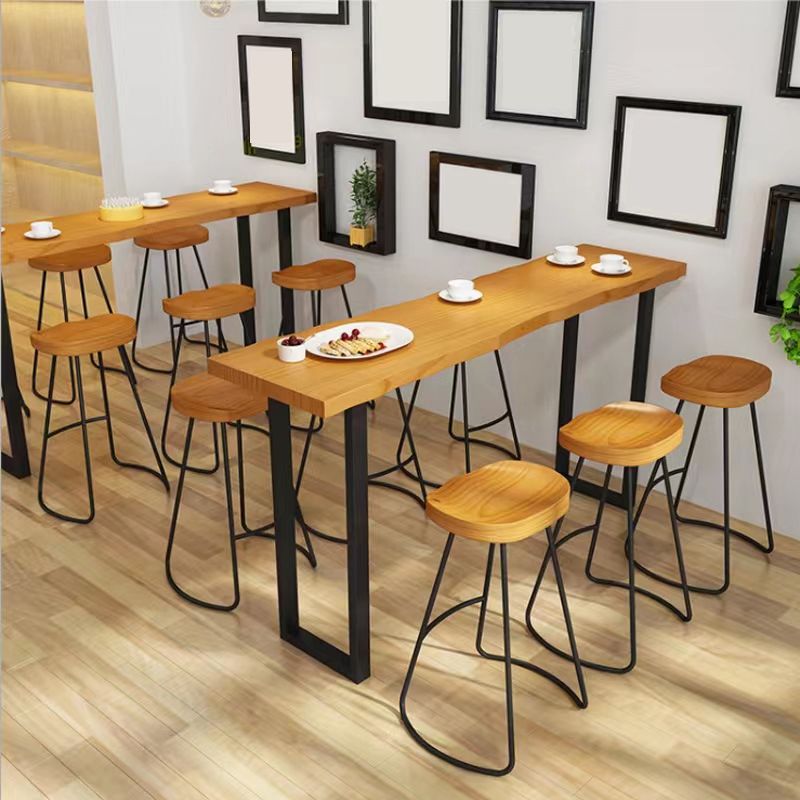 Modern Armless Backless Counter Stool Iron Bar Stool with Wooden Seat
