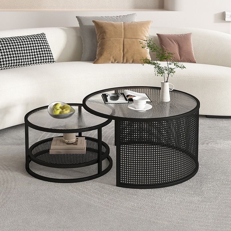 Tropical Coffee Table Glass Top Round Frame Coffee Cocktail Table