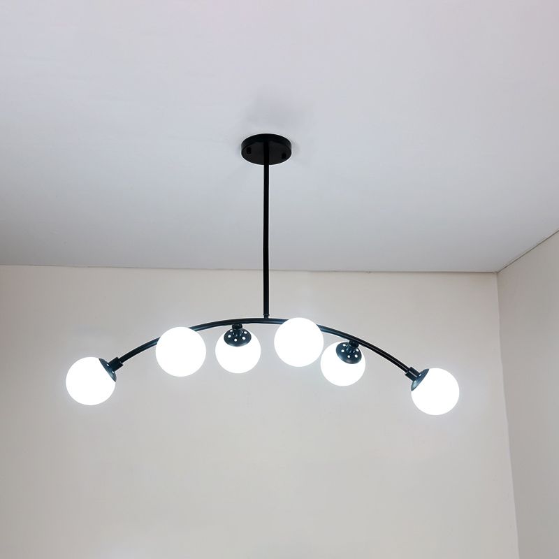 Nordic Round Island Lighting Fixture Glass Dinning Room Hanging Island Light in Black