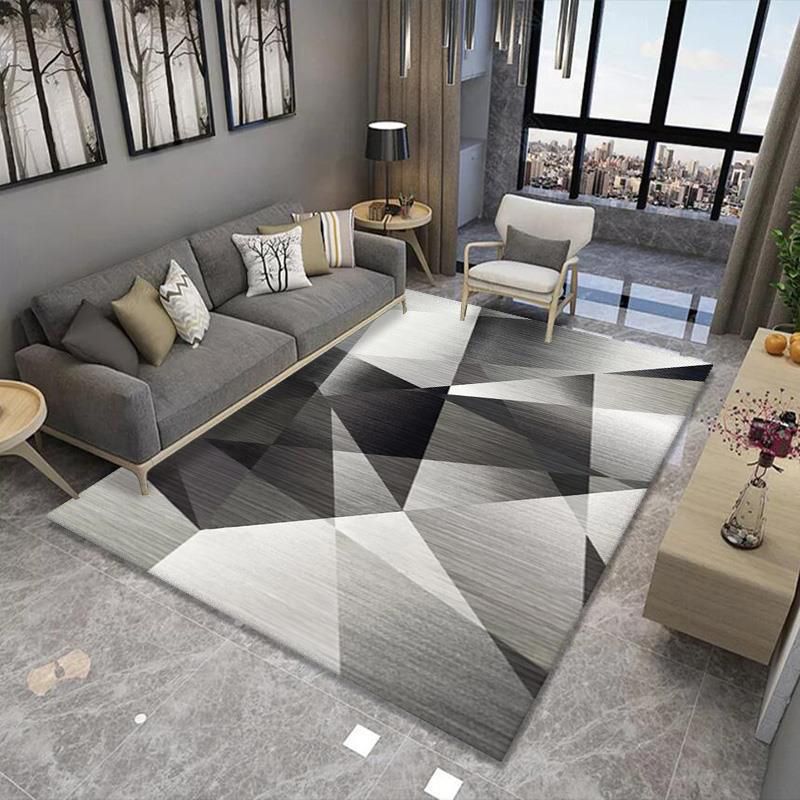 Dark Blue Geometric Rug Polyester Modern Rug Washable Rug for Drawing Room
