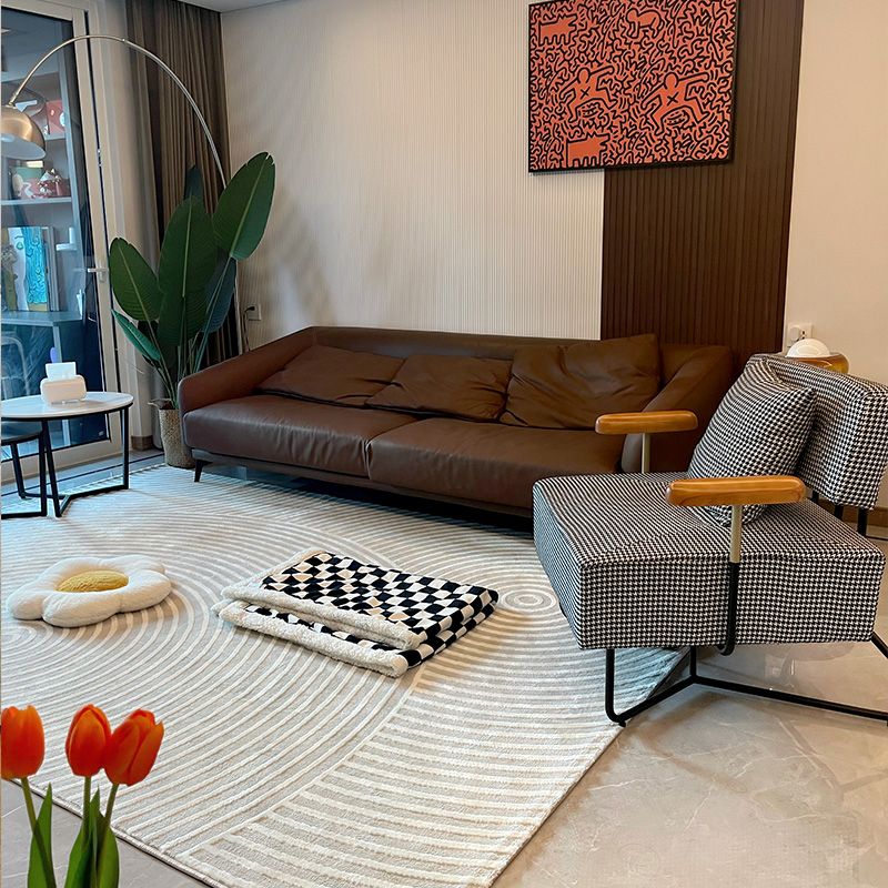 Grey Modern Area Carpet Stripe Print Polyester Area Rug Non-Slip Backing Rug for Living Room