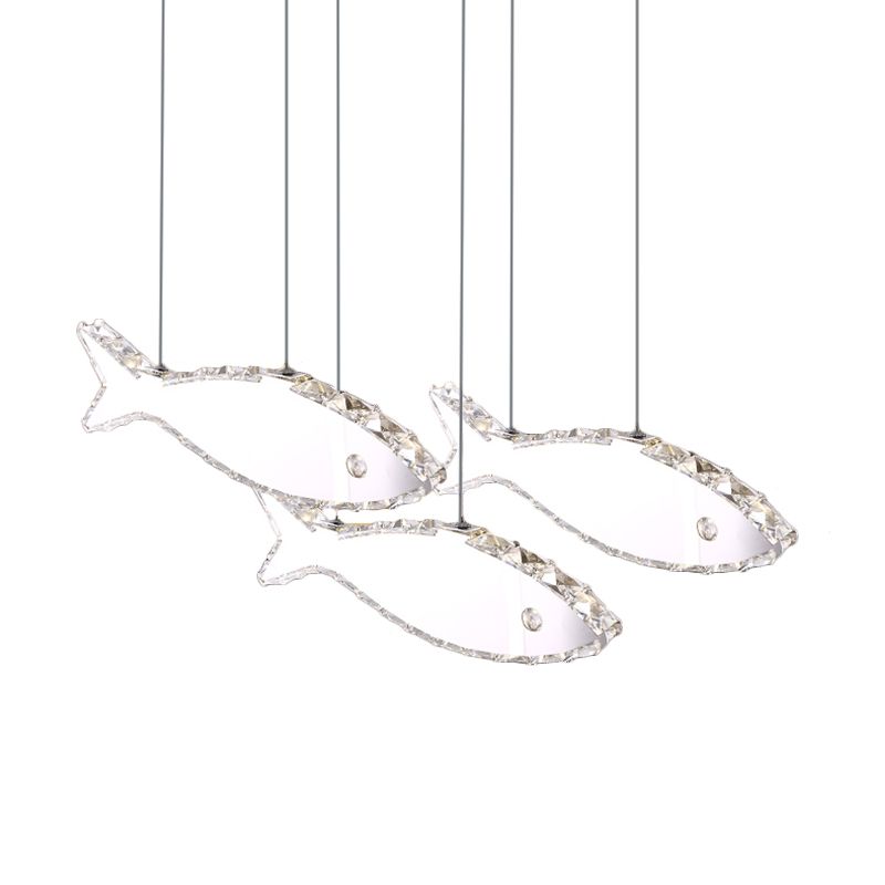 Fish Multi Pendant Simple Faceted Crystal 3/6 Heads Bedroom Hanging Lamp Kit in Stainless-Steel, Warm/White Light