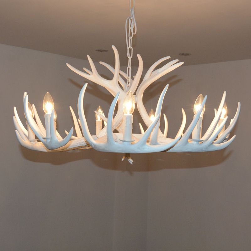 Bulbe Bare Antler Chandelier Country Style Suspension en résine blanche Lumière pour le salon