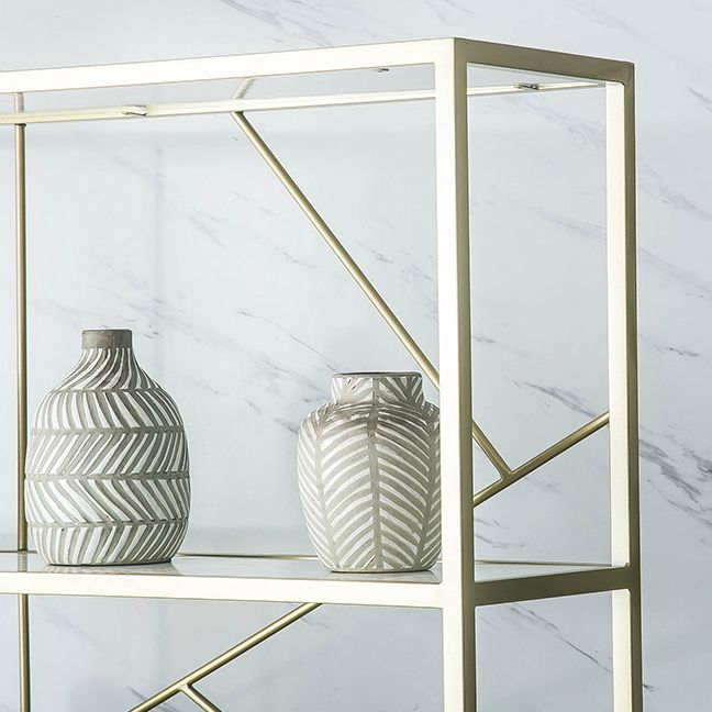 Scandinavian Open Etagere Bookshelf with Gold Iron Frame White Manufactured Wood Shelf