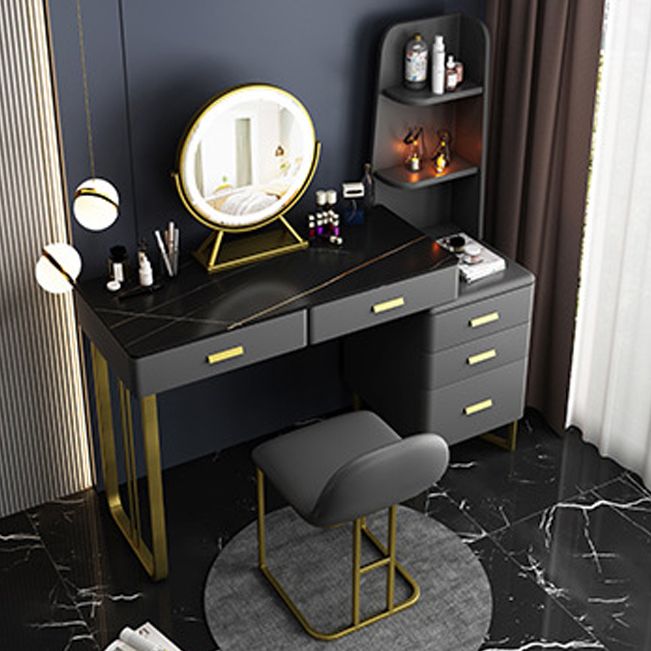 51.2" H Slate Vanity Makeup Desk with Storage Shelves and 5-Drawer