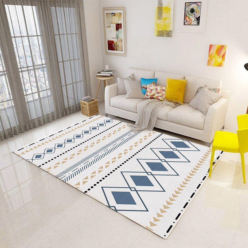 Americana Tribal Diamond Rug Beige Polyester Area Rug Stain Resistant Rug for Bedroom