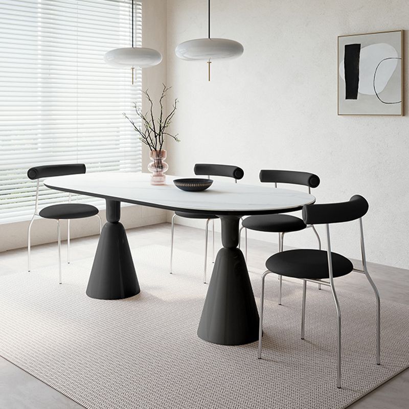 Modern Stone Ellipse Dining Table with Double Pedestal Base Table for Dining Room
