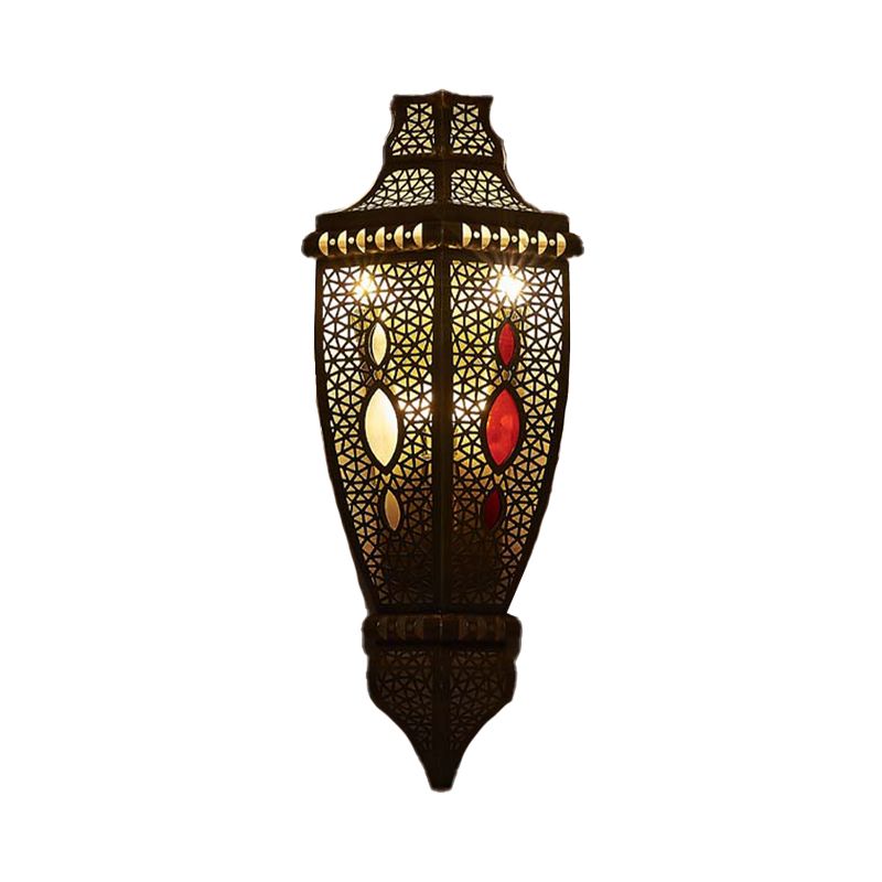 2-Bulb Wall Sconce Lamp Arab Style Hollow Out Metallic Wall Flush Mount Light in Black