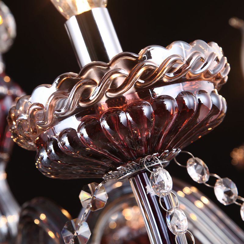 6-Light Candle Chandelier Traditional Clear-Red Crystal Hanging Light Fixture for Living Room