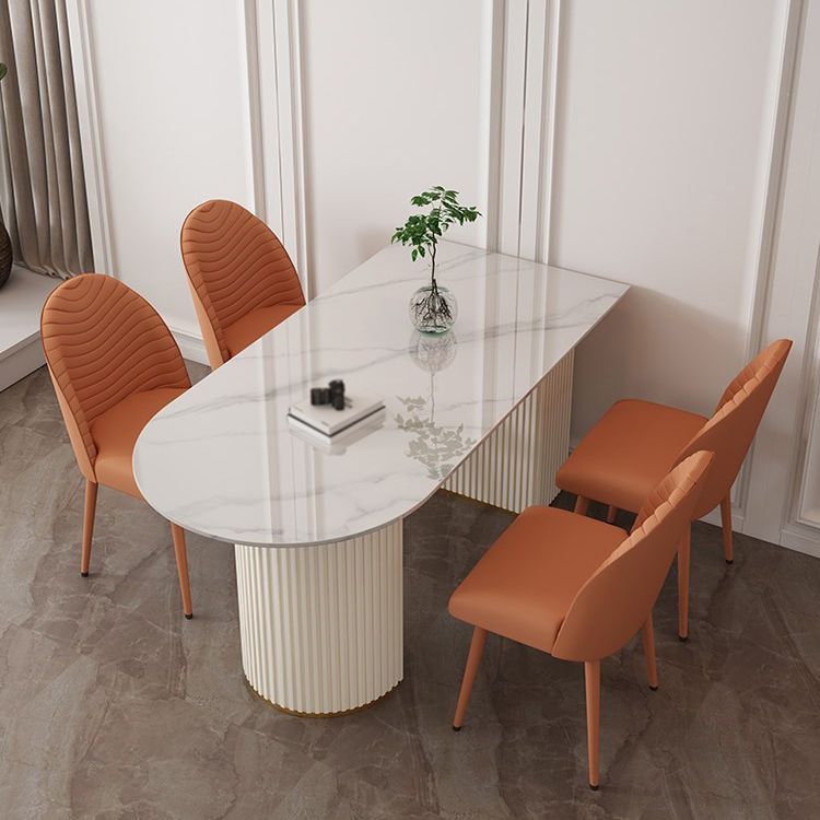 Mesa de comedor de piedra sinterizada glamorosa Mesa estándar con base de pedestal doble
