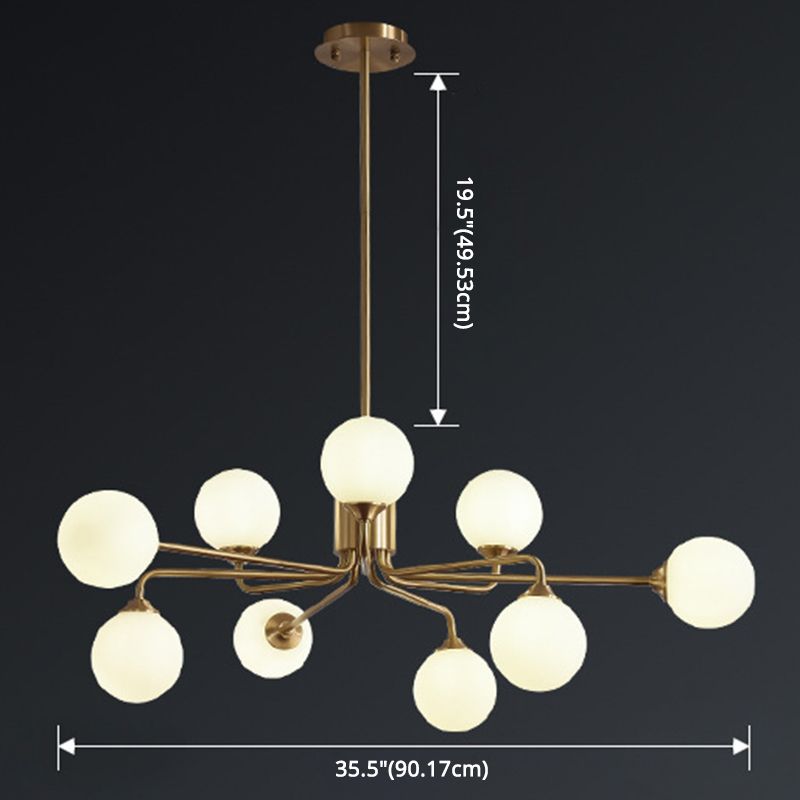Modos Chandelier Lighting Fixture Simplicity White Glass Brass Finish Ceiling Light for Living Room