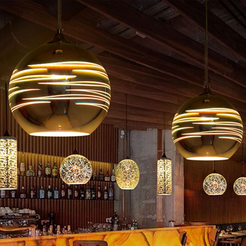 Lampada a sospensione in vetro 3-D Globe Contemporary 1 Light Crome/Gold Hanging Light, largo 6 "/8"/10 "