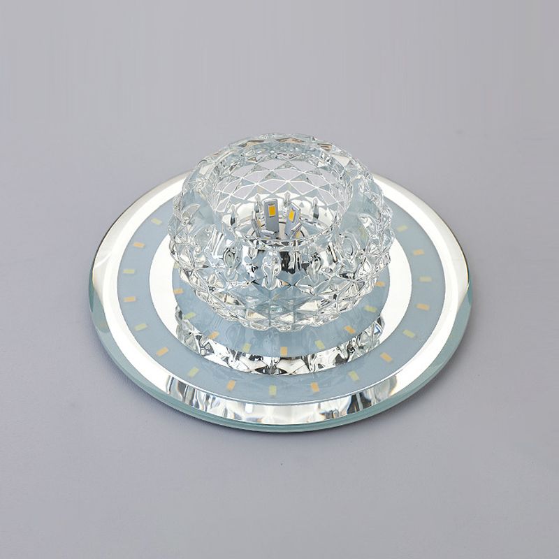 Geometrical Foyer Ceiling Light Fixture Faceted Crystal LED Simplicity Flush Mount in Chrome