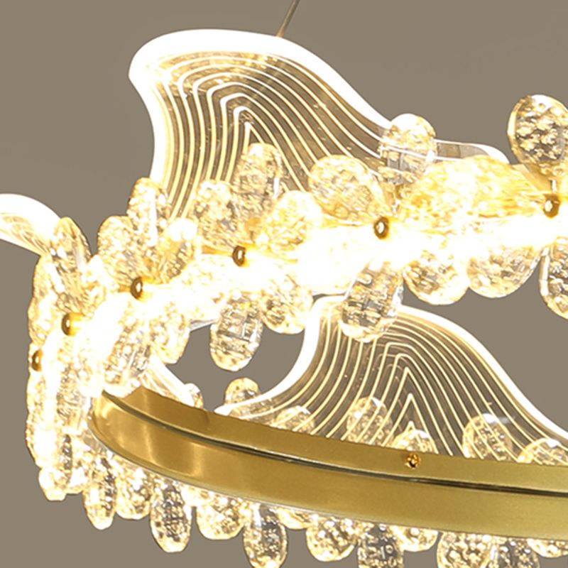 Contemporary Crown Shape Pendant Chandelier Crystal 1-Light Pendant Lighting in Gold