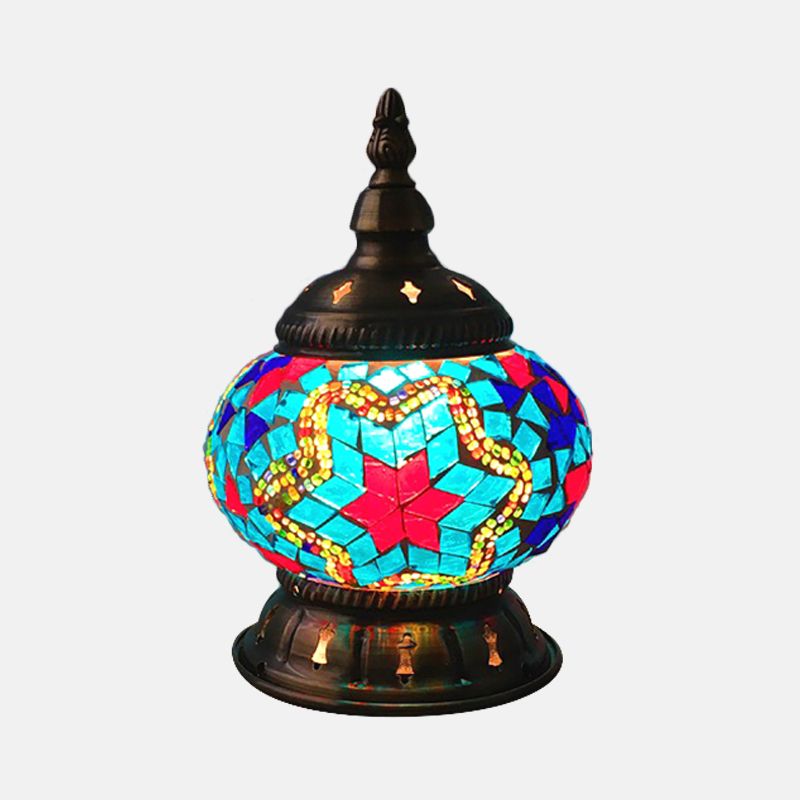 1 Head Globe Table Lamp Traditional Red/Orange/Light Blue Stained Class Nightstand Lamp for Bedroom