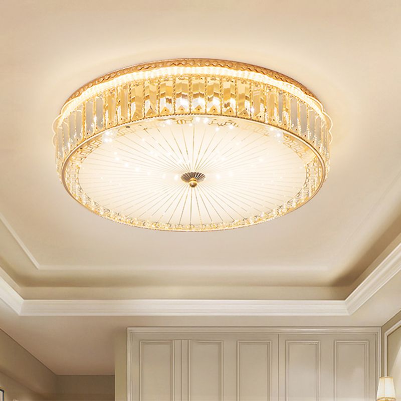 White Glass Round Ceiling Flush Modernism LED Flush Mount Spotlight with Crystal Block for Bedroom