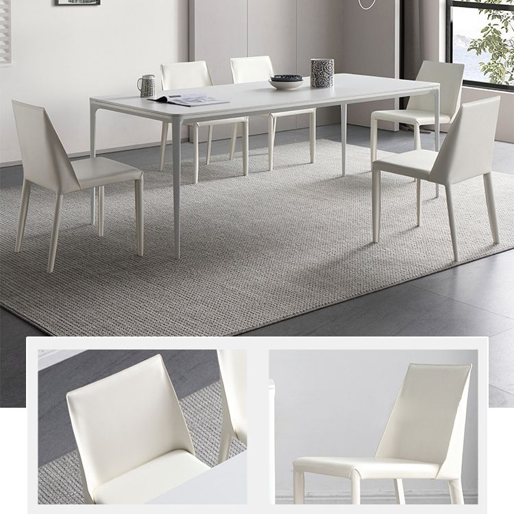 Modern Sintered Stone Dining Set Rectangle 1/4/5/6/7 Pieces Dining Room Table Set in White