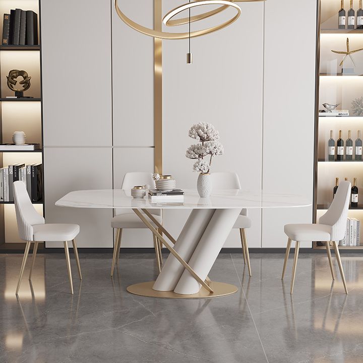 Rectangle Traditional Luxury Dining Table Sintered Stone Table with Pedestal Base