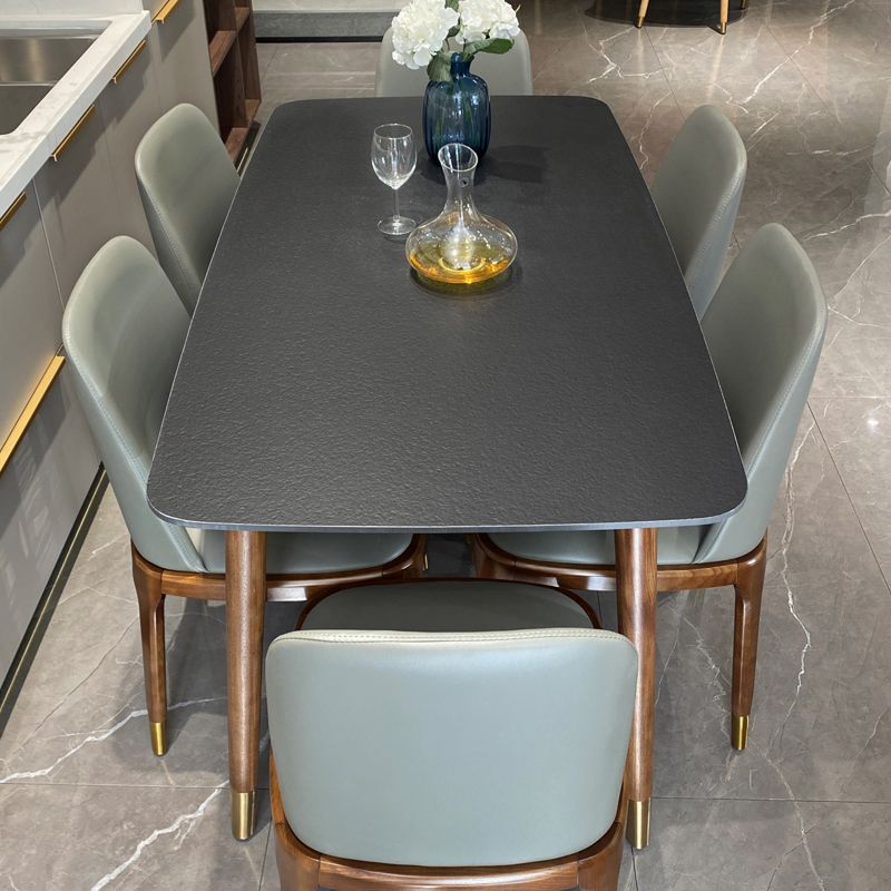 Contemporary Kitchen Dinner Table Rectangle Wood Base Dining Table