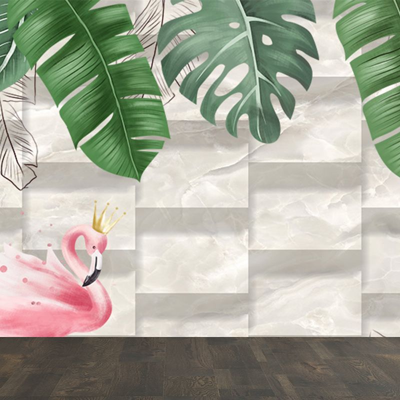 Tropix Flamingo and Plant Mural Light Color Stain Resistant Wall Art for Bedroom