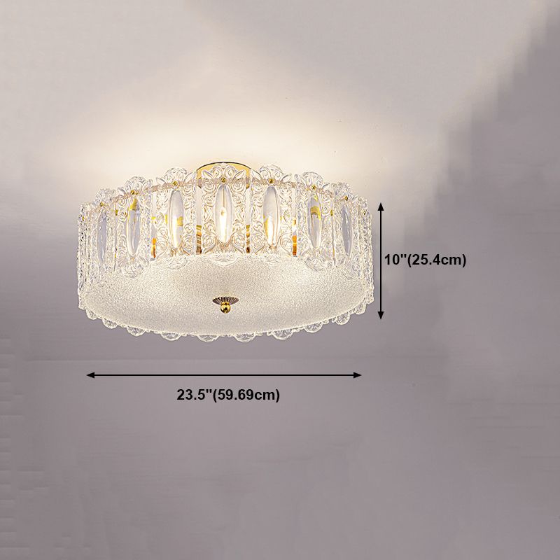 Trommel slaapkamer semi-flush lamp traditionele multi-head gouden plafondverlichting met glazen schaduw