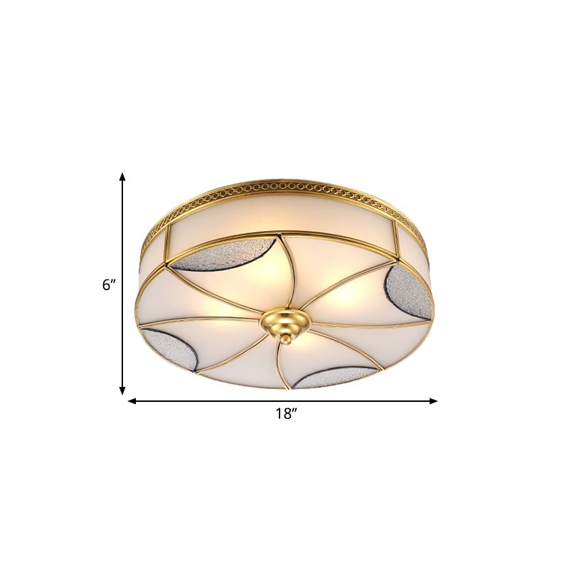 Goud 4/6 lampen plafondmontage vintage stijl gebogen matglazen paneel drum inbouwlamp voor woonkamer, 18"/21,5" W