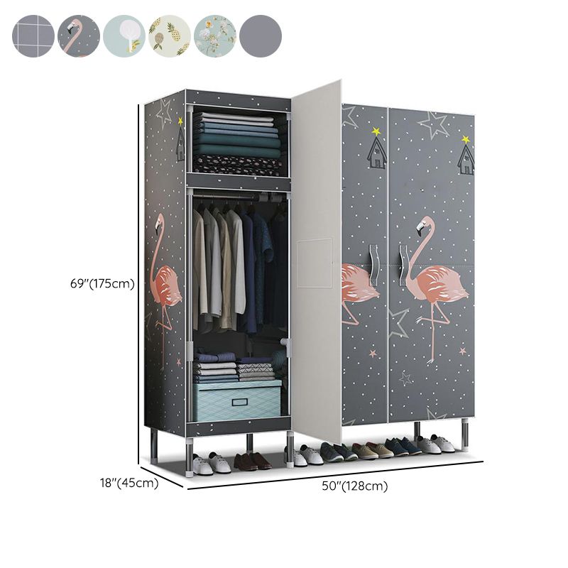 Cloth Cabinet Steel Pipe Wardrobe Cabinet, Modern 3-door Wardrobe Armoire