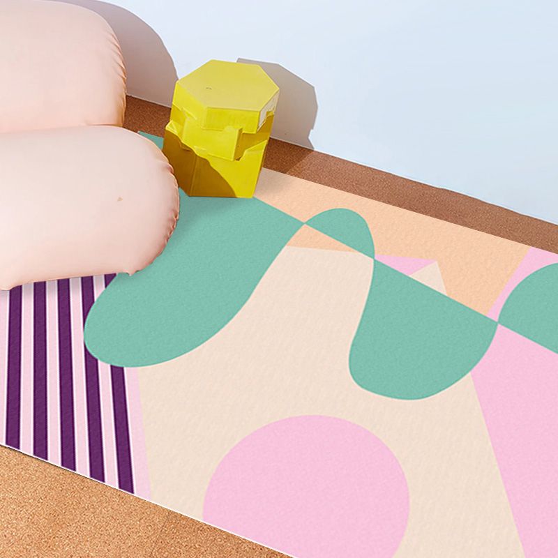 Multicolor Abstract Stripe Pattern Rug Polyester Modern Rug Washable Anti-Slip Pet Friendly Area Rug for Living Room