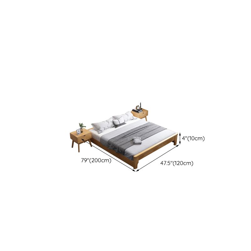 Solid Wood Platform Bed Rubberwood Platform Bed Frame Mid-Century Modern Natural