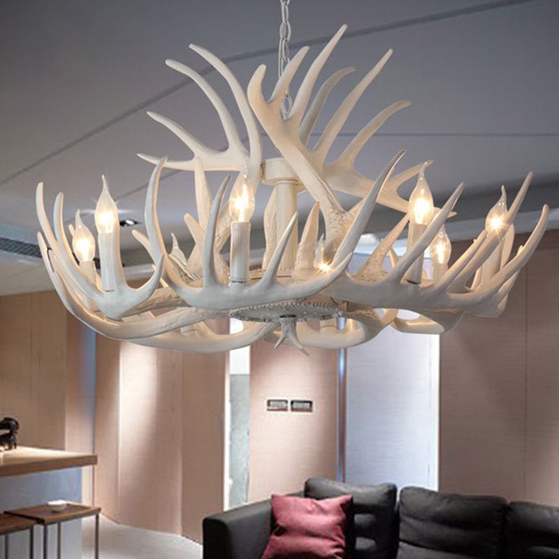 Antler Shaped Dining Room Chandelier Lighting Classic Resin White Pendant Light Fixture
