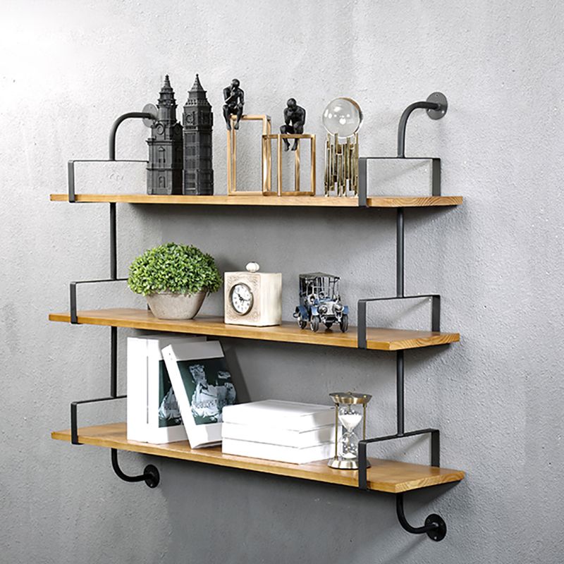 Metal and Wooden Shelf Bookcase Floating Open Wall Mounted Book Shelf for Study Room