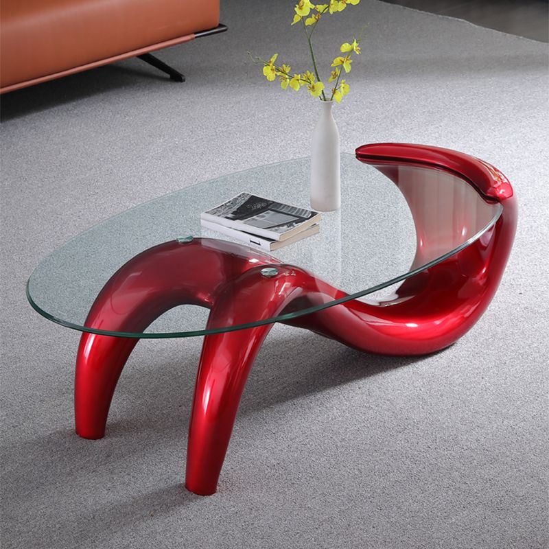Glass Top Cocktail Table Oval Modern Minimalist Coffee Table