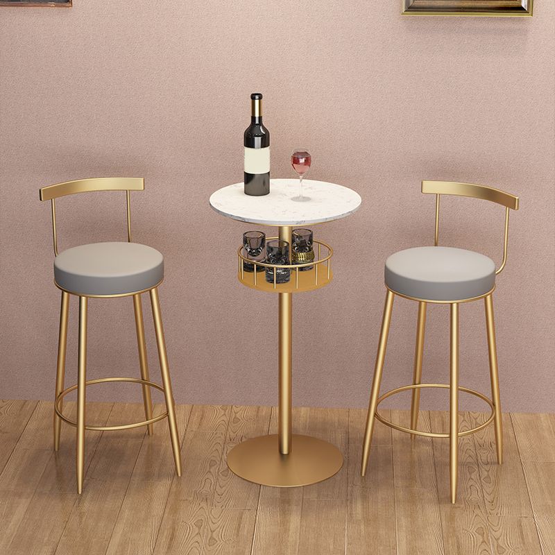 1/3 Pieces Glam Iron Bar Table Set Storage Bistro Set with Faux Marble Top