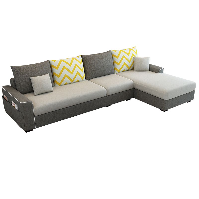L-Shape Sofa Cushion Back Linen Blend Square Arm Sectional with Storage and Slipcovered