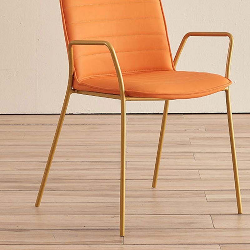 Glam Style Faux Leather Chair Arm Side Chairs with Metal Legs for Home Use